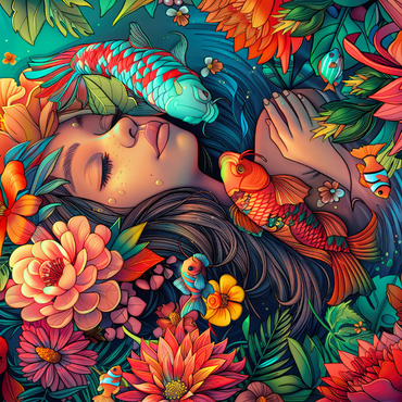 Darstellung des Puzzle Motivs Underwater Dream with Koi and Blooms 1000 Puzzle 3D Modell