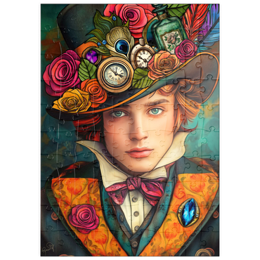 Darstellung des Puzzle Motivs puzzleplate Whimsical Steampunk Gentleman with Floral and Clock-Adorned Hat 100 Puzzle