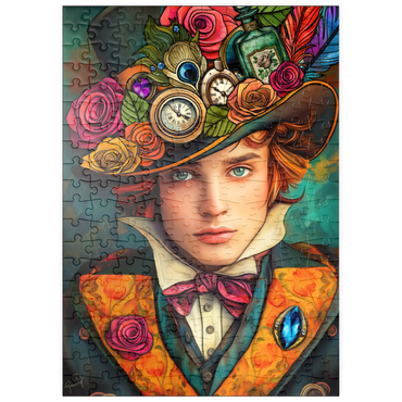 Darstellung des Puzzle Motivs puzzleplate Whimsical Steampunk Gentleman with Floral and Clock-Adorned Hat 200 Puzzle