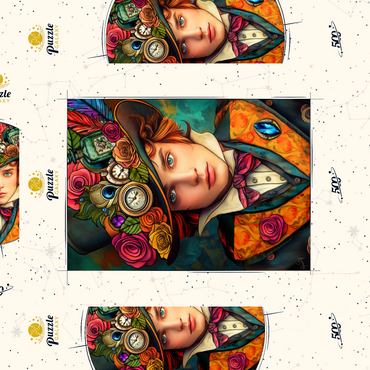 Darstellung des Puzzle Motivs Whimsical Steampunk Gentleman with Floral and Clock-Adorned Hat 500 Puzzle Schachtel 3D Modell