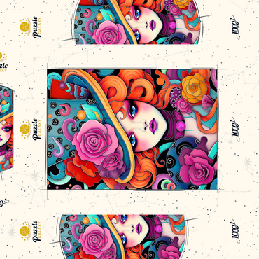 Darstellung des Puzzle Motivs Whimsical Redhead in Rose-Embellished Hat 1000 Puzzle Schachtel 3D Modell