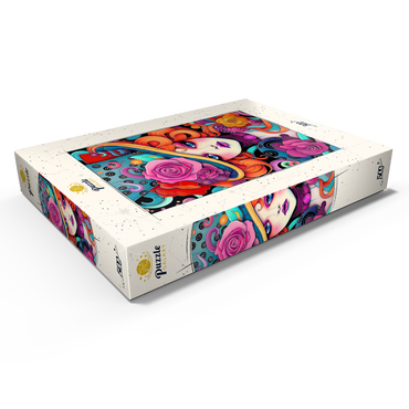 Darstellung des Puzzle Motivs Whimsical Redhead in Rose-Embellished Hat 500 Puzzle Schachtel Ansicht1