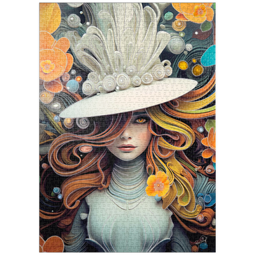 Darstellung des Puzzle Motivs puzzleplate Mystical Woman in Feathered White Hat 1000 Puzzle