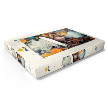 Darstellung des Puzzle Motivs Mystical Woman in Feathered White Hat 100 Puzzle Schachtel Ansicht1