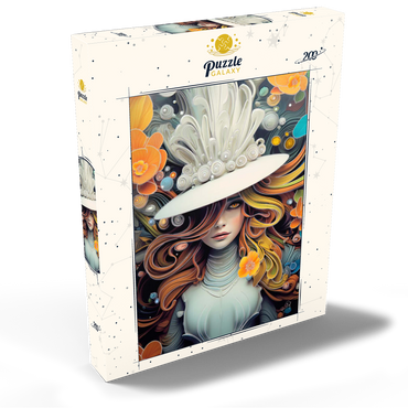 Darstellung des Puzzle Motivs Mystical Woman in Feathered White Hat 200 Puzzle Schachtel Ansicht2