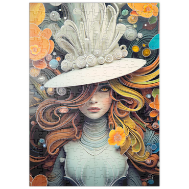 Darstellung des Puzzle Motivs puzzleplate Mystical Woman in Feathered White Hat 200 Puzzle