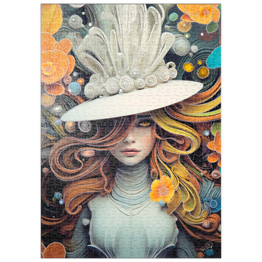 Darstellung des Puzzle Motivs puzzleplate Mystical Woman in Feathered White Hat 500 Puzzle