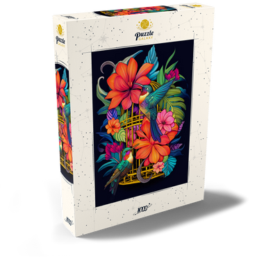 Darstellung des Puzzle Motivs Colorful Hummingbirds with Tropical Flowers 1000 Puzzle Schachtel Ansicht2
