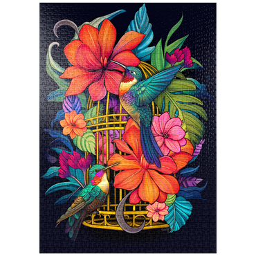 Darstellung des Puzzle Motivs puzzleplate Colorful Hummingbirds with Tropical Flowers 1000 Puzzle