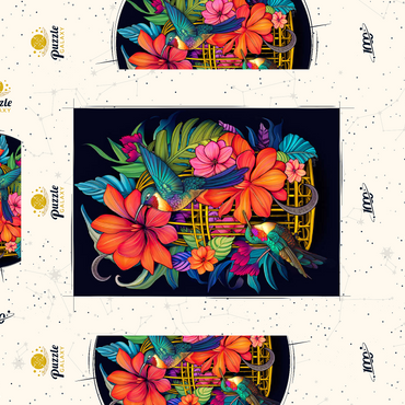 Darstellung des Puzzle Motivs Colorful Hummingbirds with Tropical Flowers 1000 Puzzle Schachtel 3D Modell