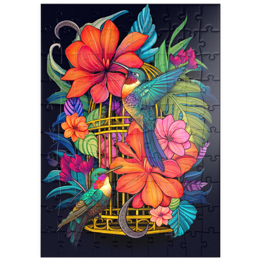 Darstellung des Puzzle Motivs puzzleplate Colorful Hummingbirds with Tropical Flowers 100 Puzzle