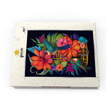 Darstellung des Puzzle Motivs Colorful Hummingbirds with Tropical Flowers 200 Puzzle Schachtel Ansicht3