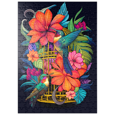Darstellung des Puzzle Motivs puzzleplate Colorful Hummingbirds with Tropical Flowers 200 Puzzle
