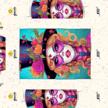 Darstellung des Puzzle Motivs Glamorous Woman with Floral Top Hat 1000 Puzzle Schachtel 3D Modell