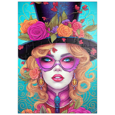 Darstellung des Puzzle Motivs puzzleplate Glamorous Woman with Floral Top Hat 100 Puzzle