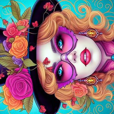 Darstellung des Puzzle Motivs Glamorous Woman with Floral Top Hat 100 Puzzle 3D Modell