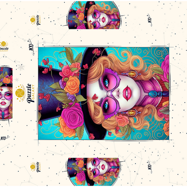 Darstellung des Puzzle Motivs Glamorous Woman with Floral Top Hat 100 Puzzle Schachtel 3D Modell