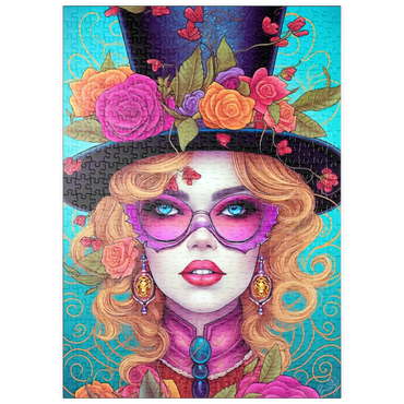 Darstellung des Puzzle Motivs puzzleplate Glamorous Woman with Floral Top Hat 500 Puzzle