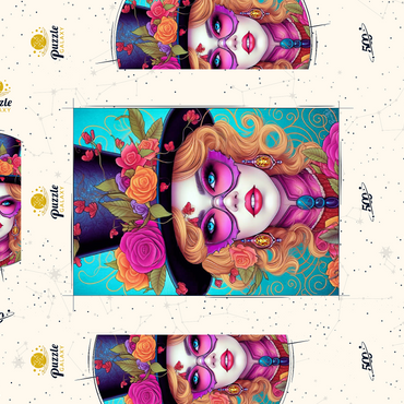 Darstellung des Puzzle Motivs Glamorous Woman with Floral Top Hat 500 Puzzle Schachtel 3D Modell