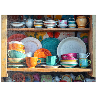 Darstellung des Puzzle Motivs puzzleplate Colorful Ceramic Dishware Set in Rustic Kitchen Cabinet 500 Puzzle