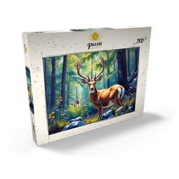 Darstellung des Puzzle Motivs Majestic Deer in a Sunlit Forest with Wildflowers 200 Puzzle Schachtel Ansicht2