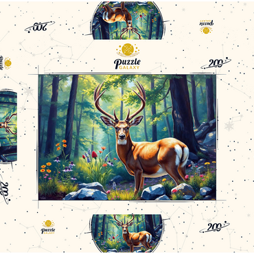 Darstellung des Puzzle Motivs Majestic Deer in a Sunlit Forest with Wildflowers 200 Puzzle Schachtel 3D Modell