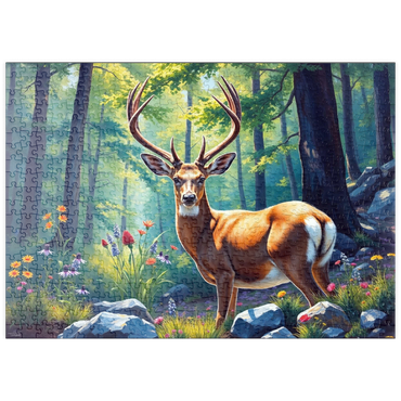 Darstellung des Puzzle Motivs puzzleplate Majestic Deer in a Sunlit Forest with Wildflowers 500 Puzzle