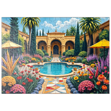 Darstellung des Puzzle Motivs puzzleplate Mediterranean Courtyard Garden with Pool and Colorful Flowers 200 Puzzle