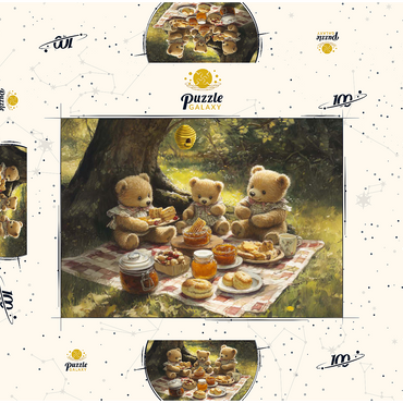Darstellung des Puzzle Motivs Adorable Teddy Bear Picnic in a Sunny Forest 100 Puzzle Schachtel 3D Modell