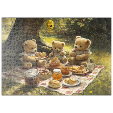 Darstellung des Puzzle Motivs puzzleplate Adorable Teddy Bear Picnic in a Sunny Forest 500 Puzzle