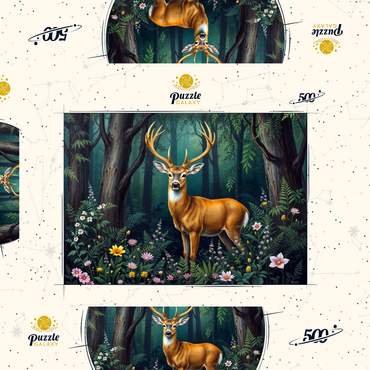 Darstellung des Puzzle Motivs Majestic Deer in a Serene Forest with Wildflowers 500 Puzzle Schachtel 3D Modell