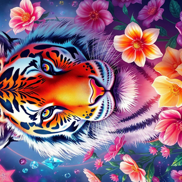 Darstellung des Puzzle Motivs Vibrant Cosmic Tiger with Flowers and Gemstones 500 Puzzle 3D Modell