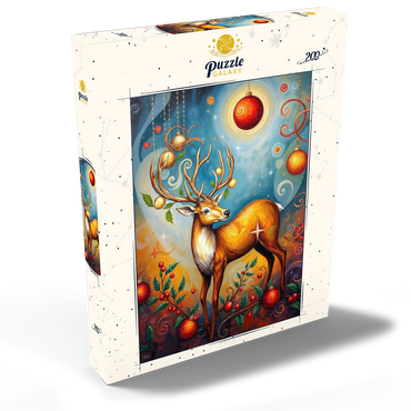 Darstellung des Puzzle Motivs Festive Christmas Deer with Ornaments and Holly 200 Puzzle Schachtel Ansicht2