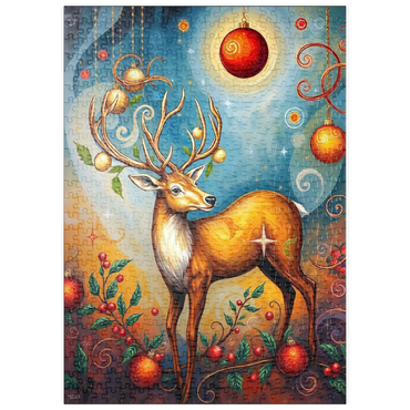 Darstellung des Puzzle Motivs puzzleplate Festive Christmas Deer with Ornaments and Holly 500 Puzzle