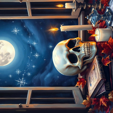 Darstellung des Puzzle Motivs Mystical Still Life with Skull, Candles, and Full Moon 1000 Puzzle 3D Modell