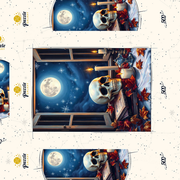 Darstellung des Puzzle Motivs Mystical Still Life with Skull, Candles, and Full Moon 500 Puzzle Schachtel 3D Modell
