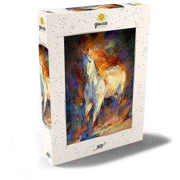 Darstellung des Puzzle Motivs Fiery White Stallion in Motion 500 Puzzle Schachtel Ansicht2
