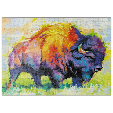 Darstellung des Puzzle Motivs puzzleplate Colorful American Bison in Abstract Style 500 Puzzle