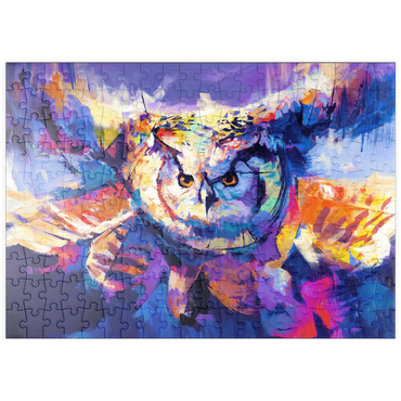 Darstellung des Puzzle Motivs puzzleplate Colorful Great Horned Owl in Flight 200 Puzzle