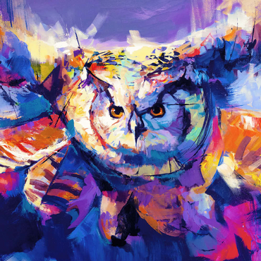 Darstellung des Puzzle Motivs Colorful Great Horned Owl in Flight 500 Puzzle 3D Modell