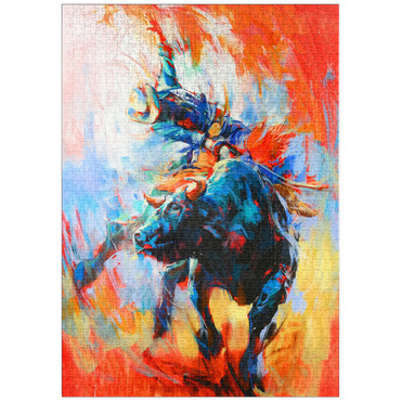 Darstellung des Puzzle Motivs puzzleplate Rodeo Bull Rider in Vivid Motion 1000 Puzzle