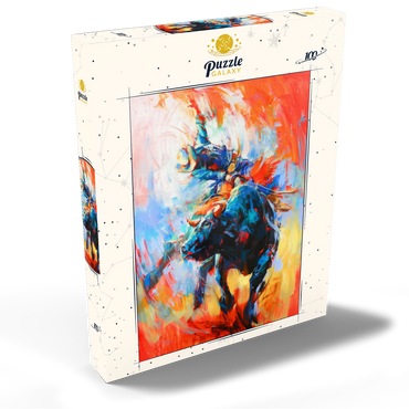 Darstellung des Puzzle Motivs Rodeo Bull Rider in Vivid Motion 100 Puzzle Schachtel Ansicht2