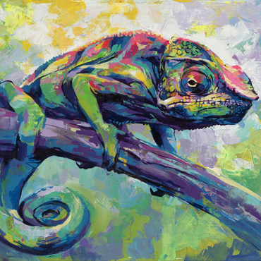 Darstellung des Puzzle Motivs Colorful Panther Chameleon on Tree Branch 1000 Puzzle 3D Modell