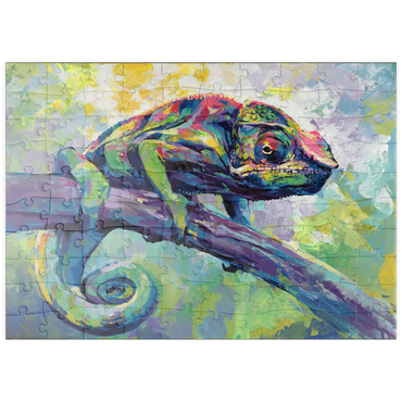 Darstellung des Puzzle Motivs puzzleplate Colorful Panther Chameleon on Tree Branch 100 Puzzle