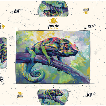 Darstellung des Puzzle Motivs Colorful Panther Chameleon on Tree Branch 100 Puzzle Schachtel 3D Modell