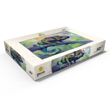Darstellung des Puzzle Motivs Colorful Panther Chameleon on Tree Branch 500 Puzzle Schachtel Ansicht1