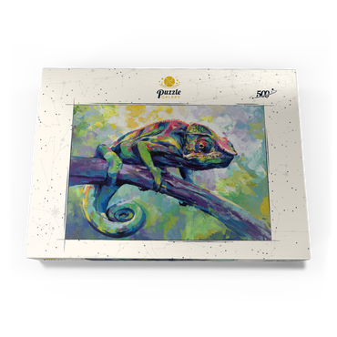 Darstellung des Puzzle Motivs Colorful Panther Chameleon on Tree Branch 500 Puzzle Schachtel Ansicht3