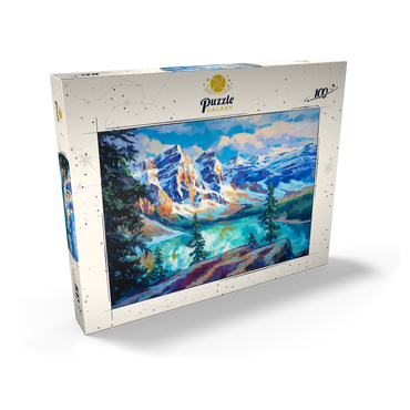 Darstellung des Puzzle Motivs Snow-Capped Peaks Above Emerald Lake 100 Puzzle Schachtel Ansicht2