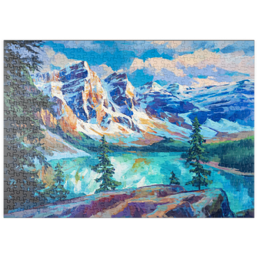 Darstellung des Puzzle Motivs puzzleplate Snow-Capped Peaks Above Emerald Lake 500 Puzzle