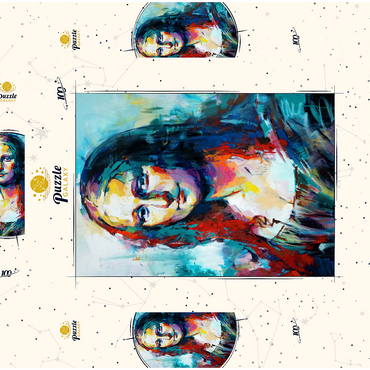 Darstellung des Puzzle Motivs Mona Lisa in Abstract Expressionist Style 100 Puzzle Schachtel 3D Modell